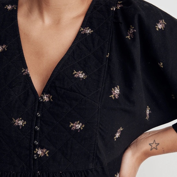 Sold Out NWT Madewell Corduroy Quilted-Bib Mini Dress in Blurred Ikat - Picture 2 of 11